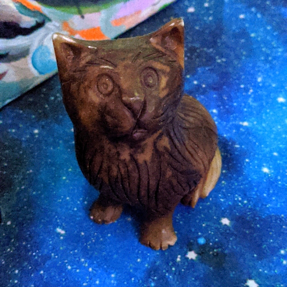 Marble cat carved stone vintage (some wear)